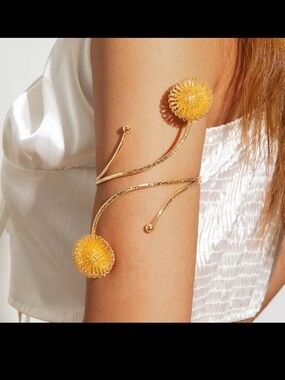 Gold-Tone Yellow Floral Wrap Arm Cuff Bracelet